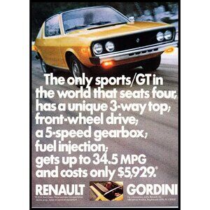 1975 Renault Gordini Coupe Vintage Print Ad Time Lapse Traffic Wall Art Photo